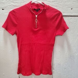 3/$18 Ambiance Red Fitted Polo Short Sleeve Tee Ribbed Medium